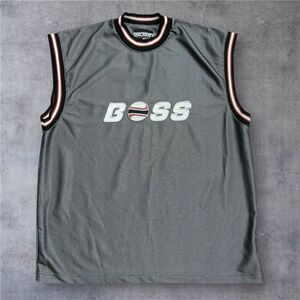BOSS Vintage Y2K Spellout Logo Silver Basketball Tank Top Jersey Men's XL